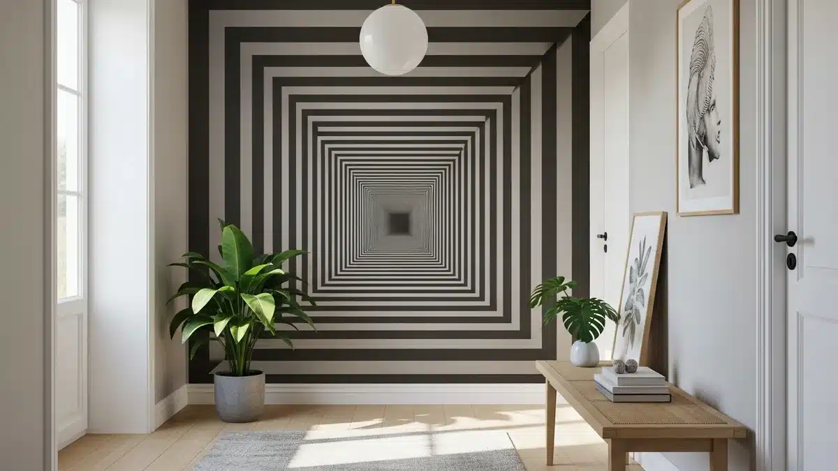 Papier peint trompe-l oeil effet 3D profondeur dans une entree